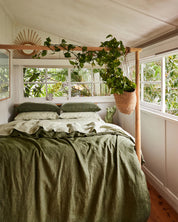 Olive Stripe 100% Flax Linen Duvet Cover Sets