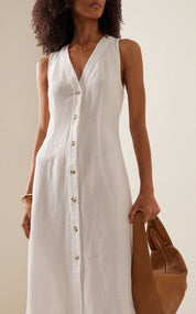 White Air Linen Button-Down Maxi Dress