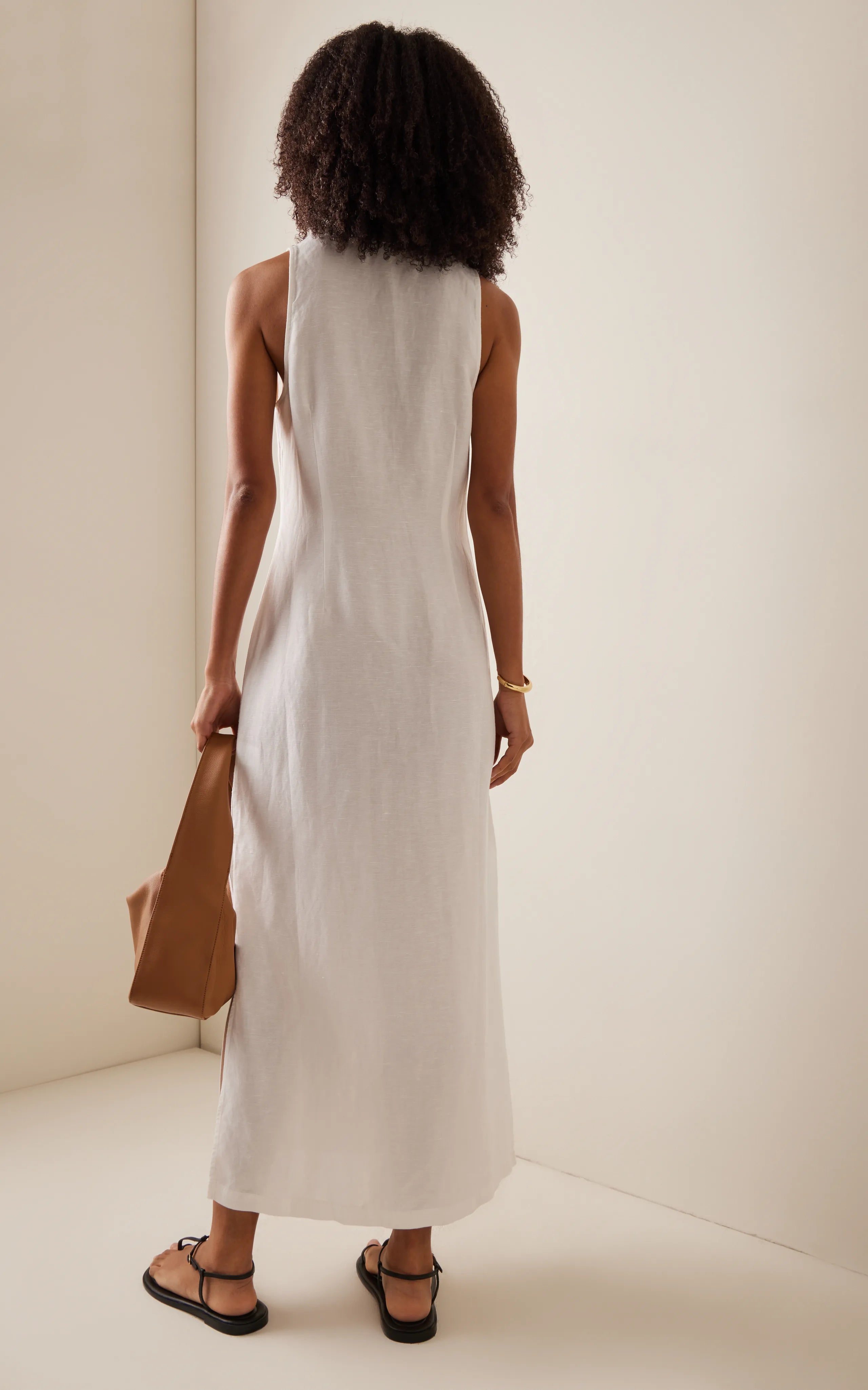 White Air Linen Button-Down Maxi Dress