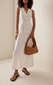 White Air Linen Button-Down Maxi Dress