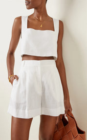 White Linen Crop Top