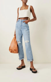 White Linen Crop Top