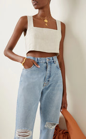 White Linen Crop Top