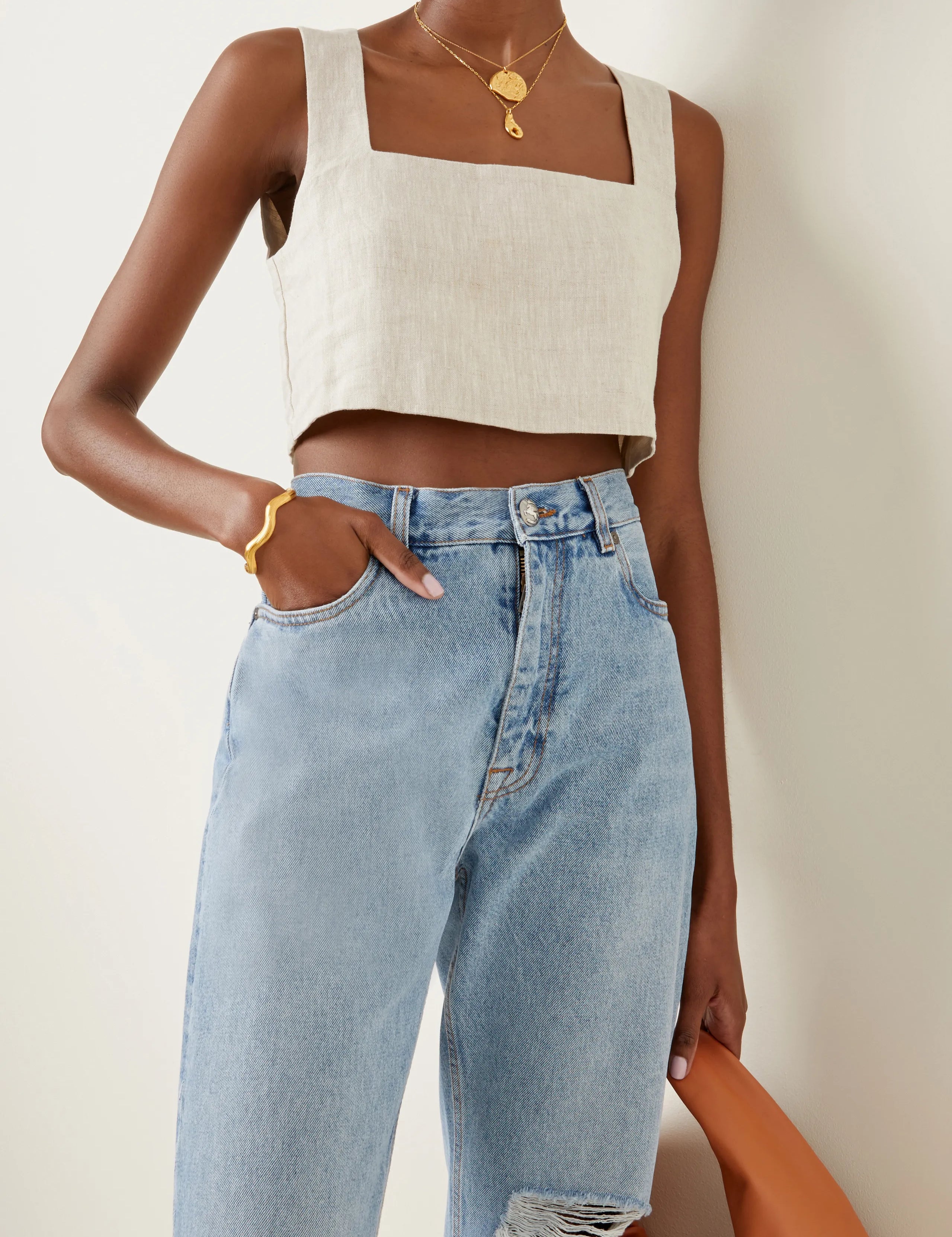 White Linen Crop Top
