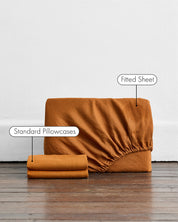 Rust 100% French Flax Linen Fitted Sheet Set