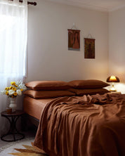 Rust 100% French Flax Linen Fitted Sheet Set