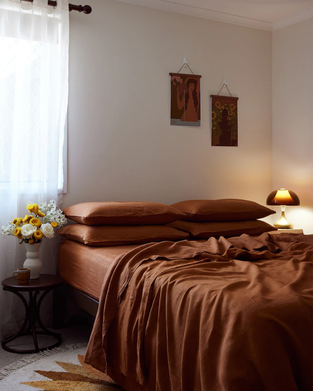 Rust  100% Flax Linen Fitted Sheet