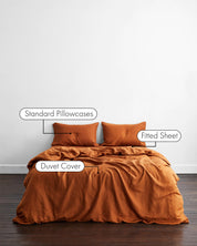 Rust 100% Flax Linen Bedding Set