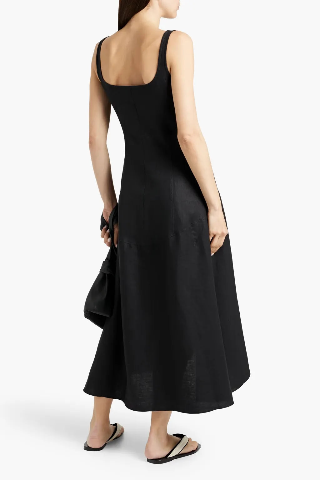 Black & White Linen Midi Dress