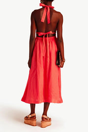 Shelly pleated linen-canvas halterneck midi dress