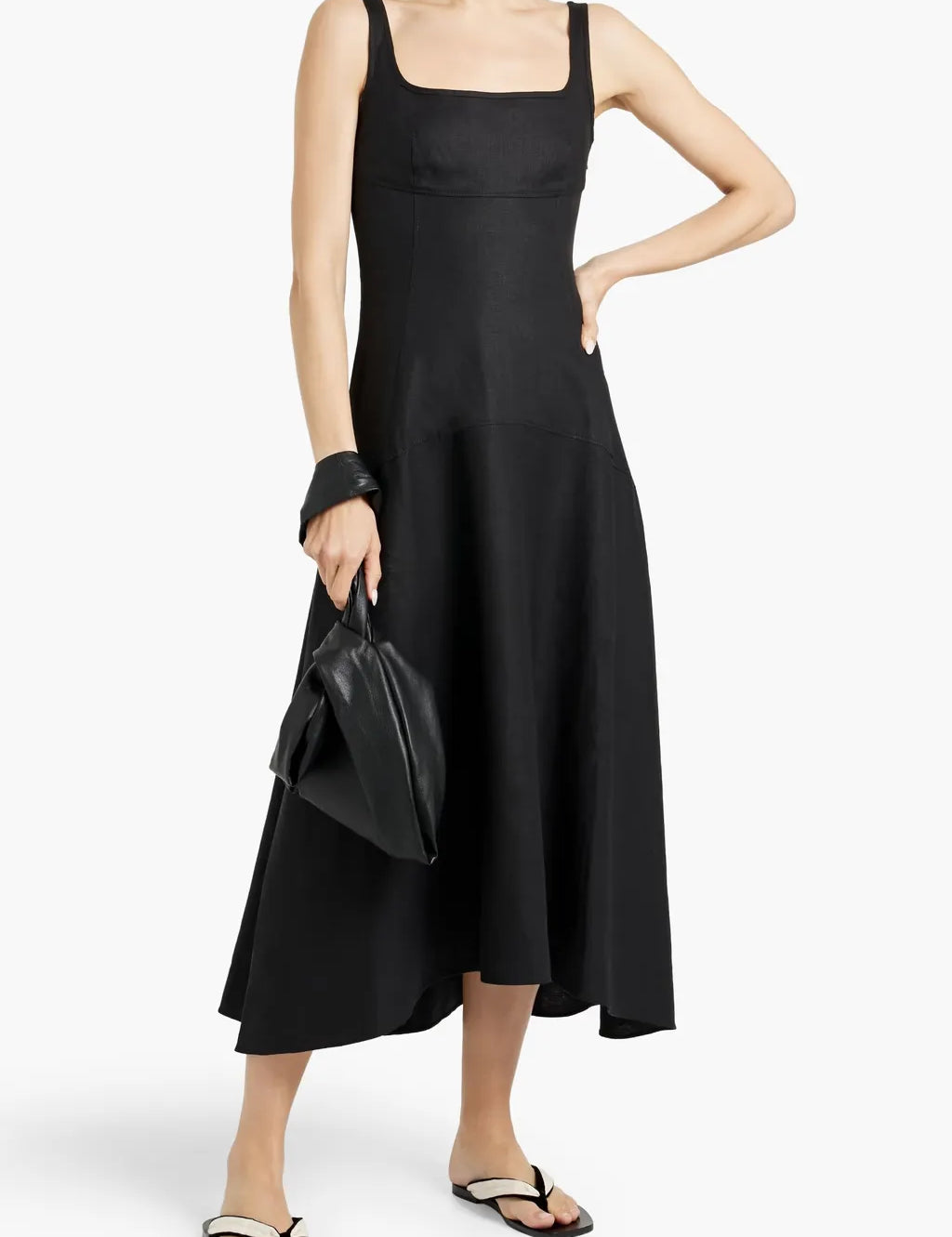 Black & White Linen Midi Dress