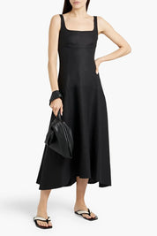 Black & White Linen Midi Dress