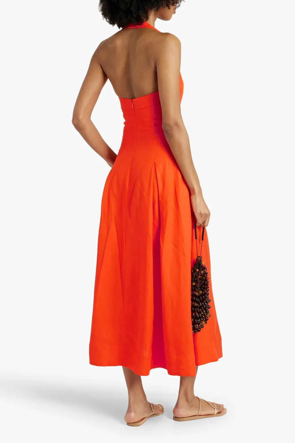 Lulu pleated linen-blend halterneck midi dress