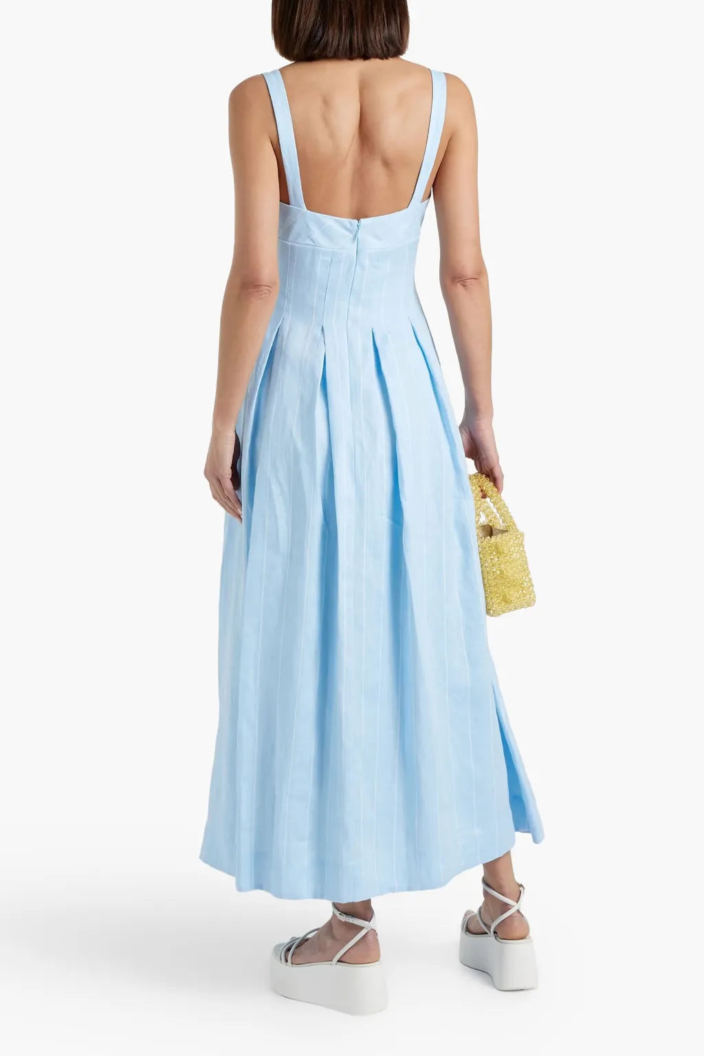 Selene pleated striped linen-blend maxi dress