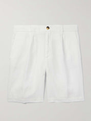 Straight-Leg Pleated Linen Bermuda Shorts
