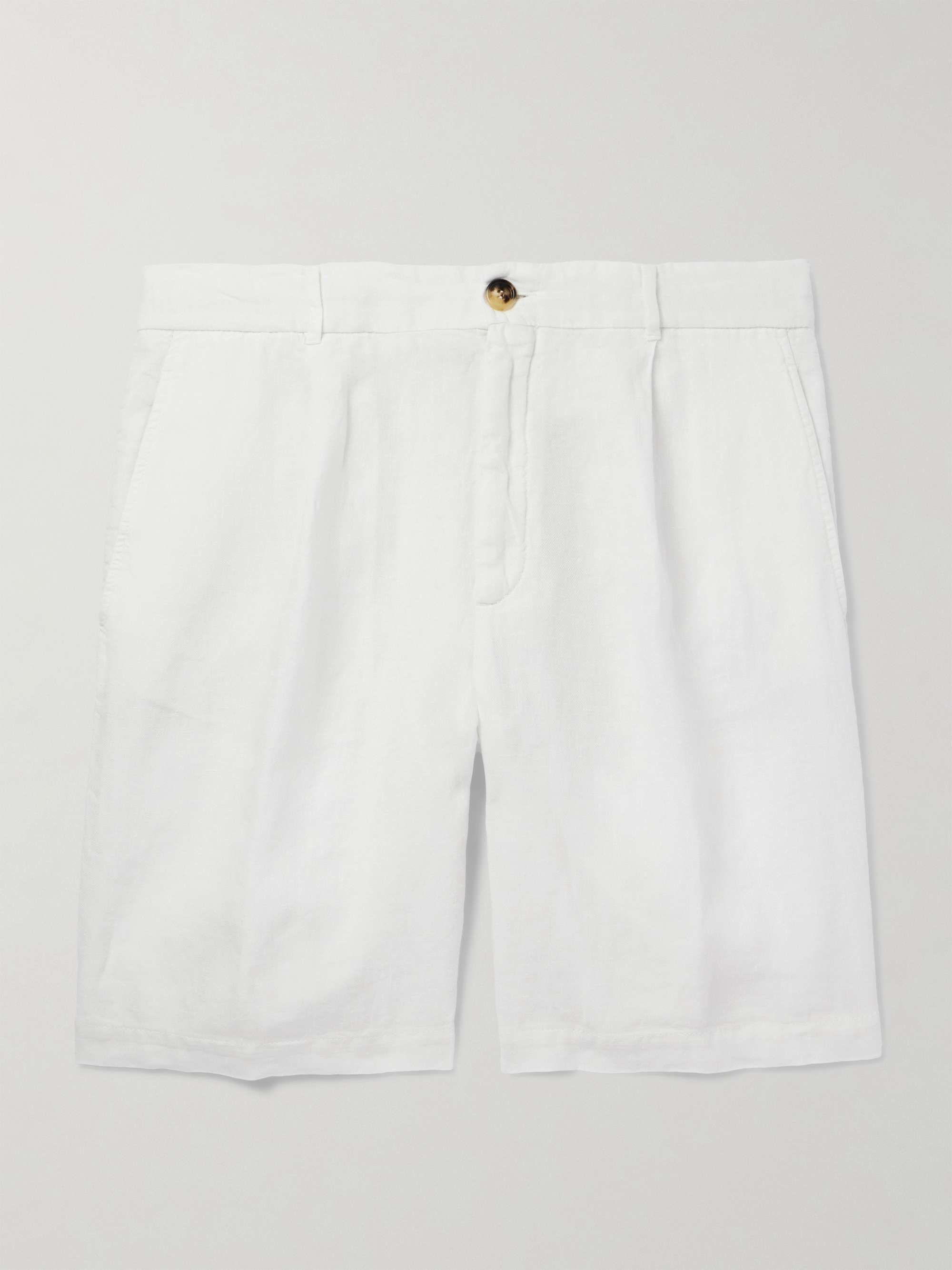 Straight-Leg Pleated Linen Bermuda Shorts