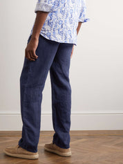 Straight-Leg Linen Drawstring Trousers