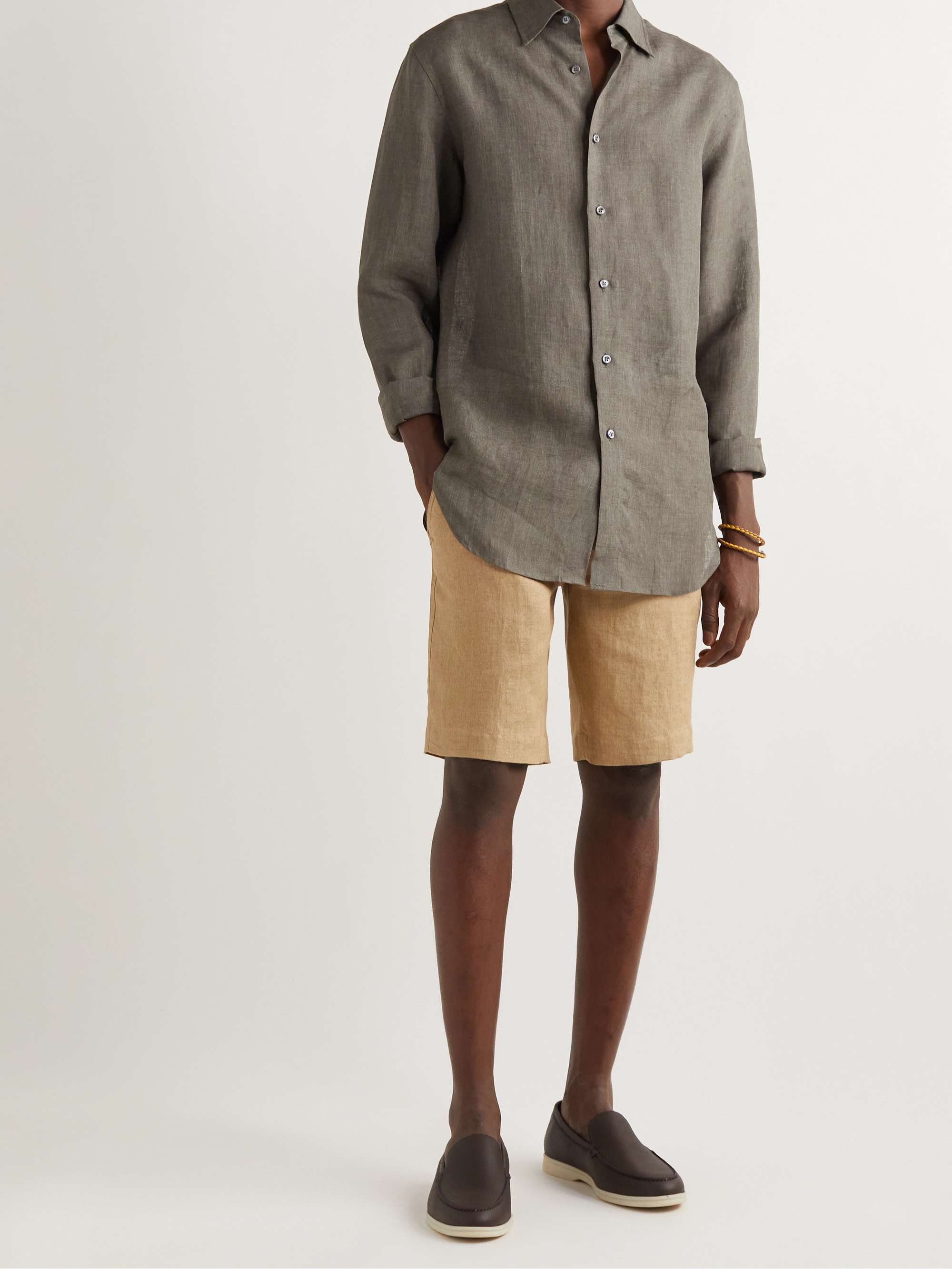 Straight-Leg Linen Drawstring Bermuda Shorts