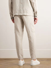 Tapered Linen Drawstring Cargo Trousers