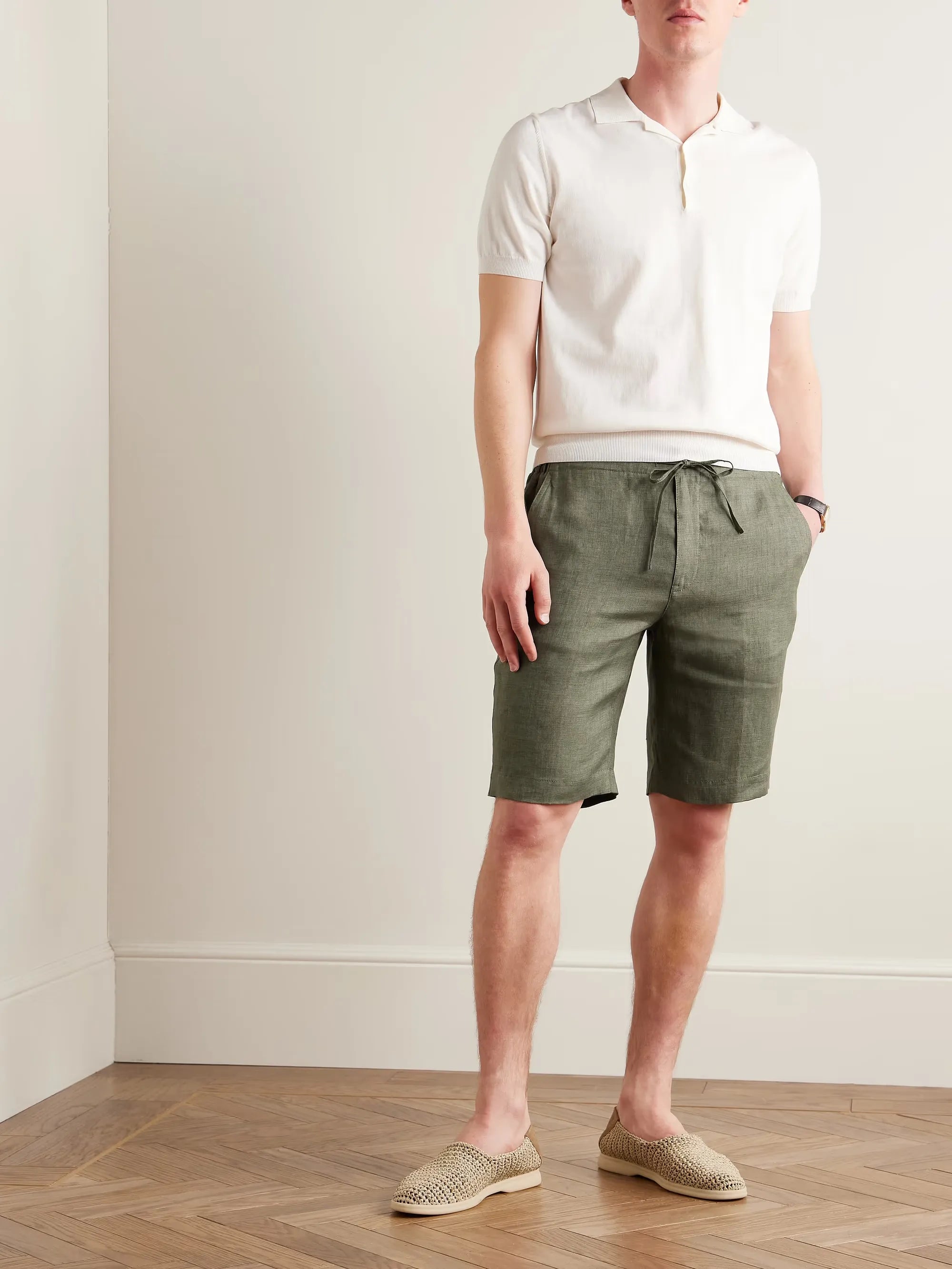 Straight-Leg Linen Drawstring Shorts