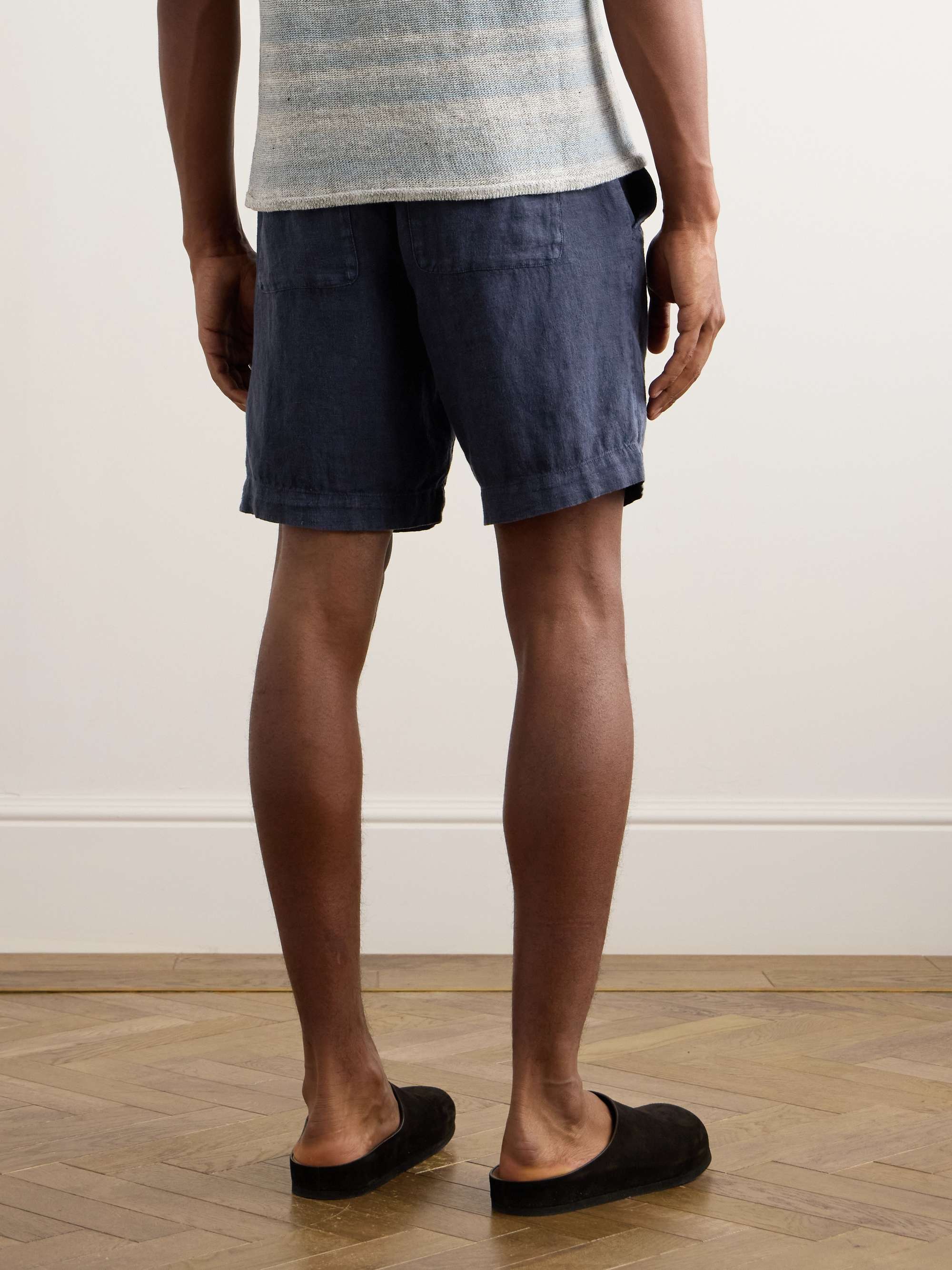 Straight-Leg Linen Drawstring Bermuda Shorts