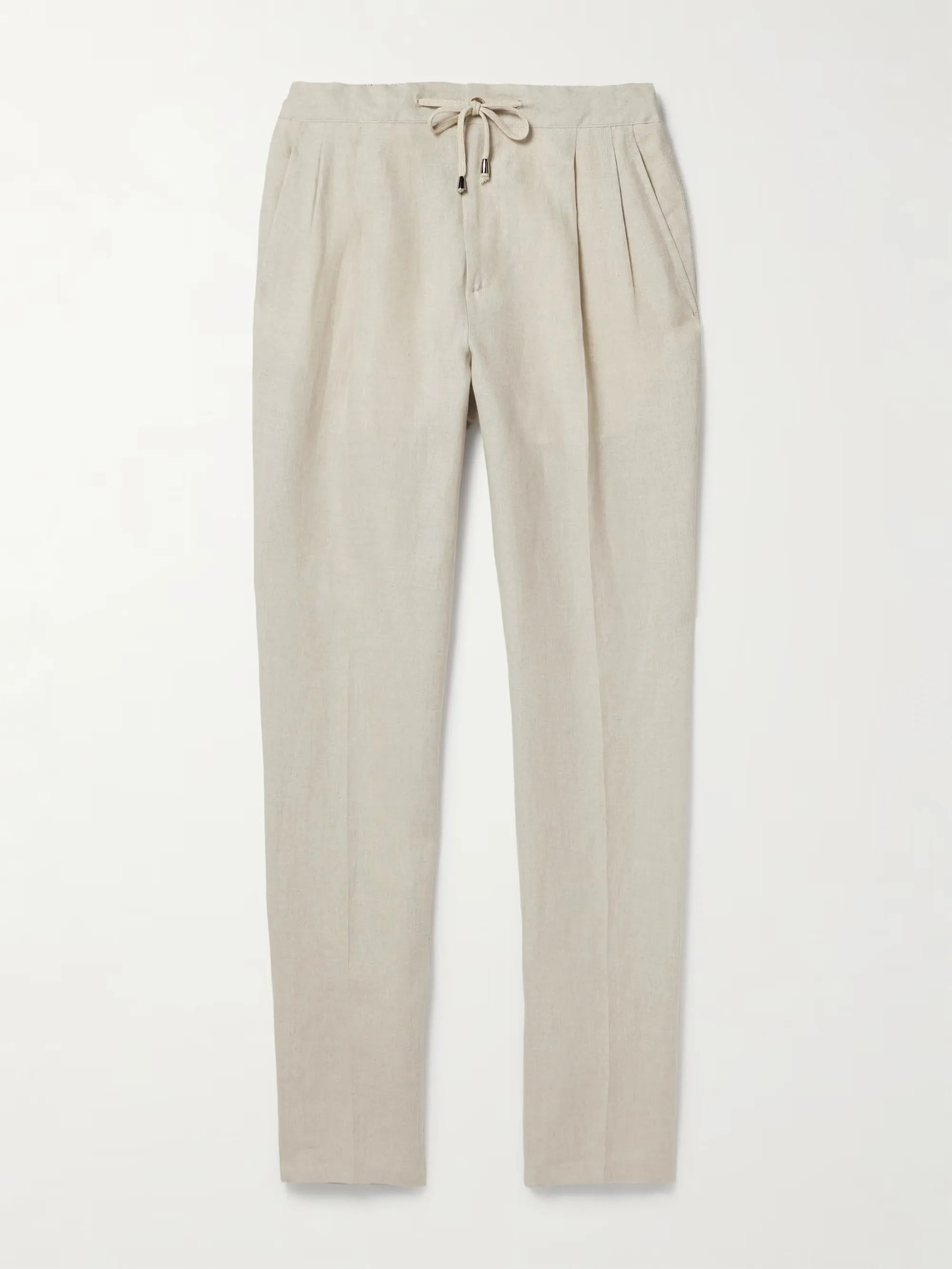 Tapered Pleated Linen Drawstring Trousers