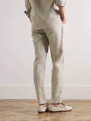 Tapered Pleated Linen Drawstring Trousers