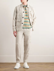 Tapered Linen Drawstring Cargo Trousers