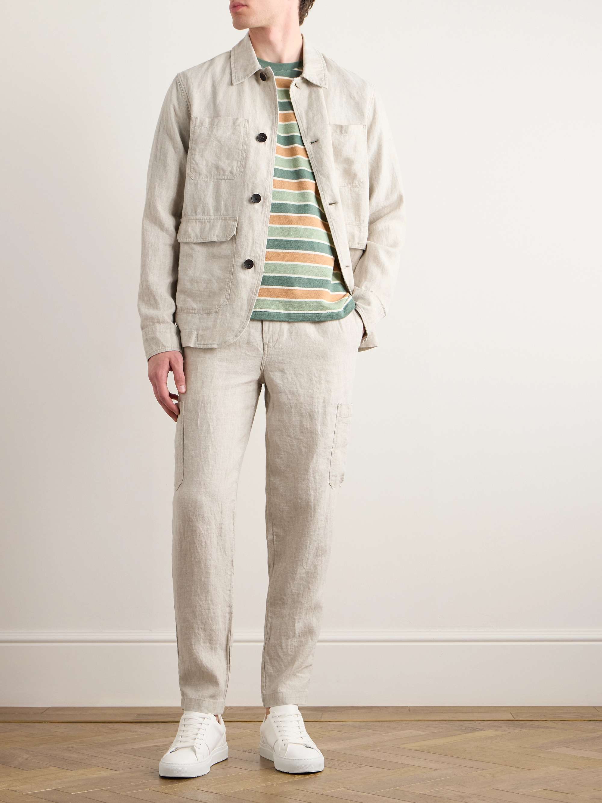 Tapered Linen Drawstring Cargo Trousers