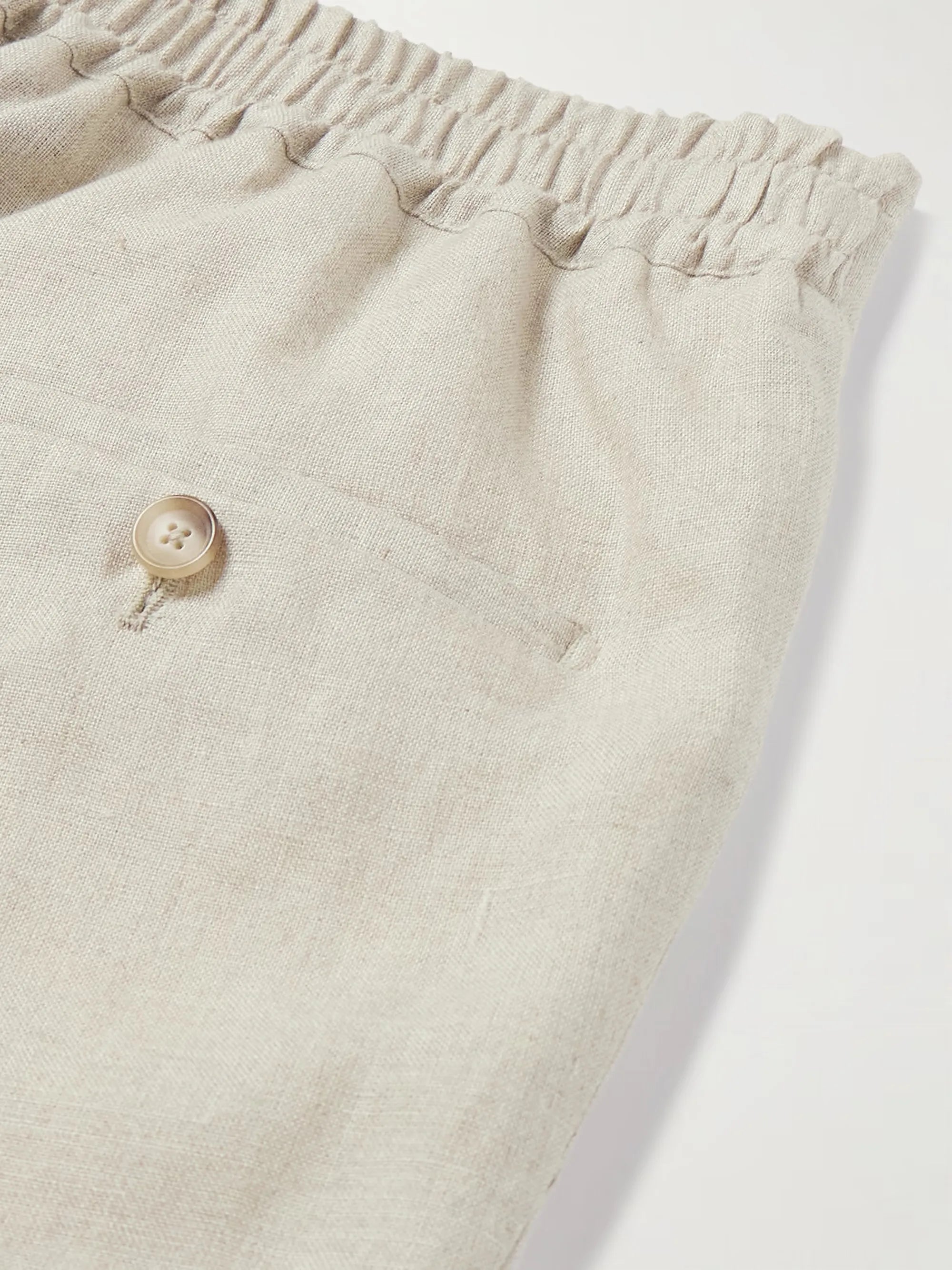 Tapered Pleated Linen Drawstring Trousers