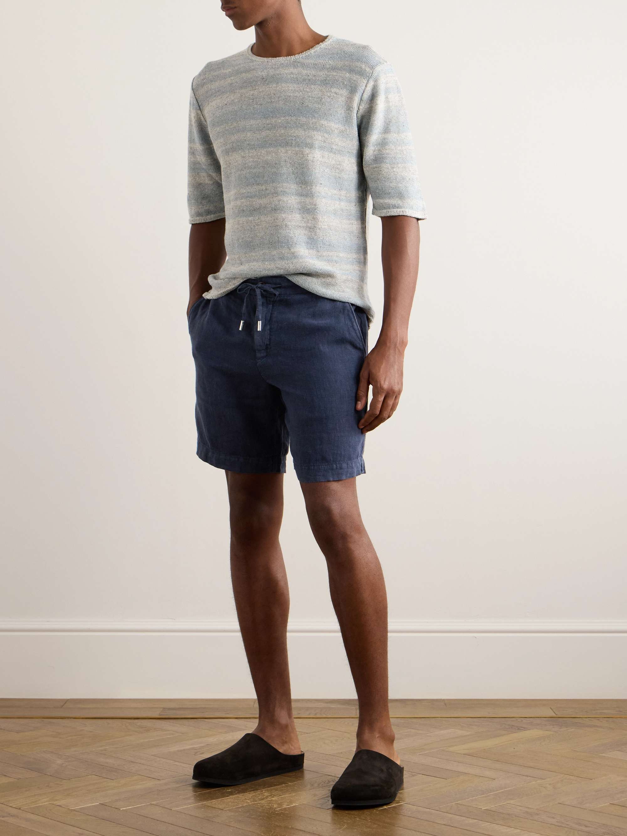 Straight-Leg Linen Drawstring Bermuda Shorts