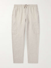 Tapered Linen Drawstring Cargo Trousers