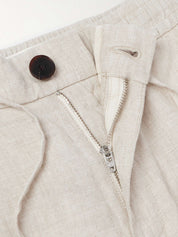 Tapered Linen Drawstring Cargo Trousers