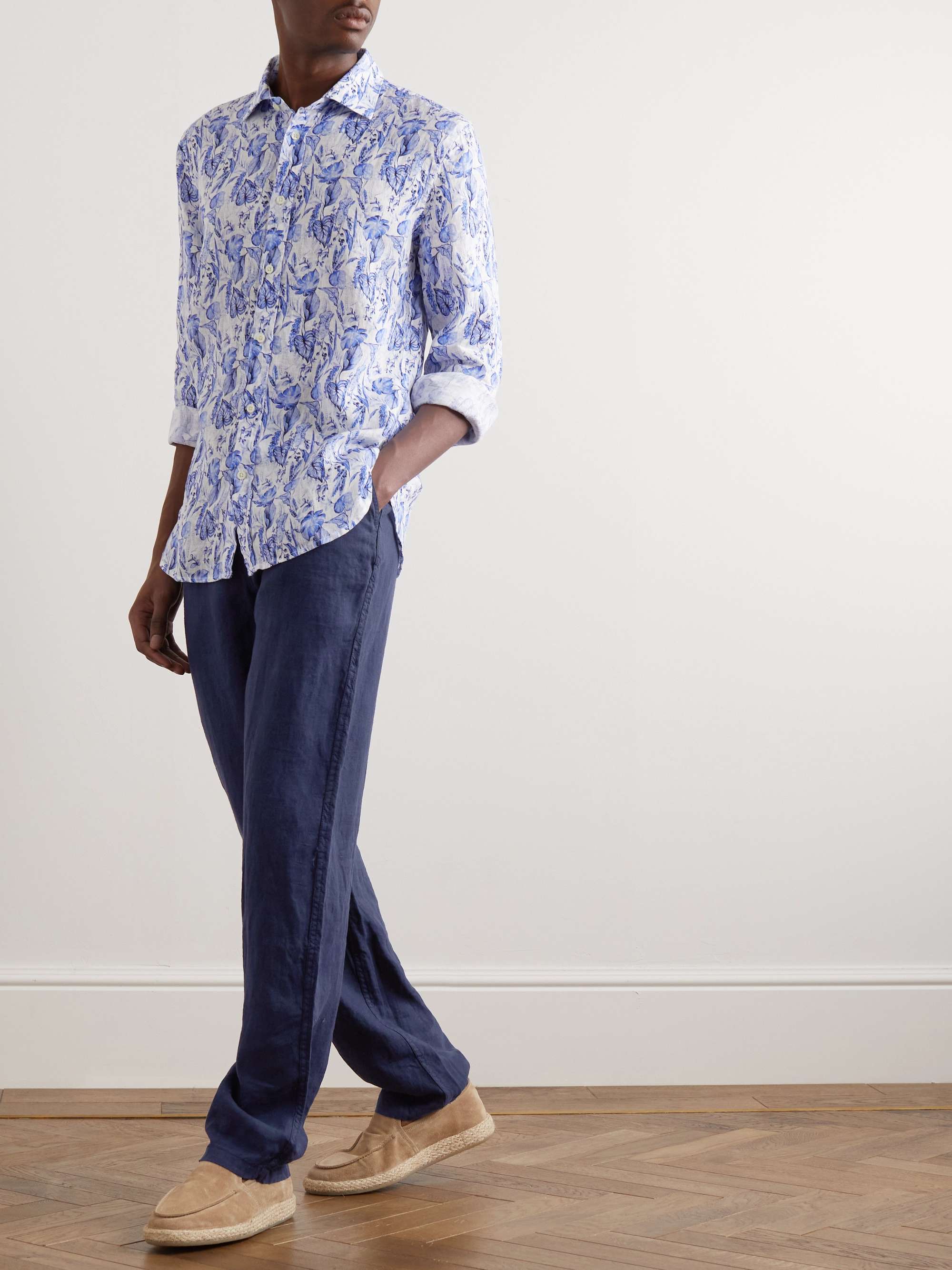 Straight-Leg Linen Drawstring Trousers