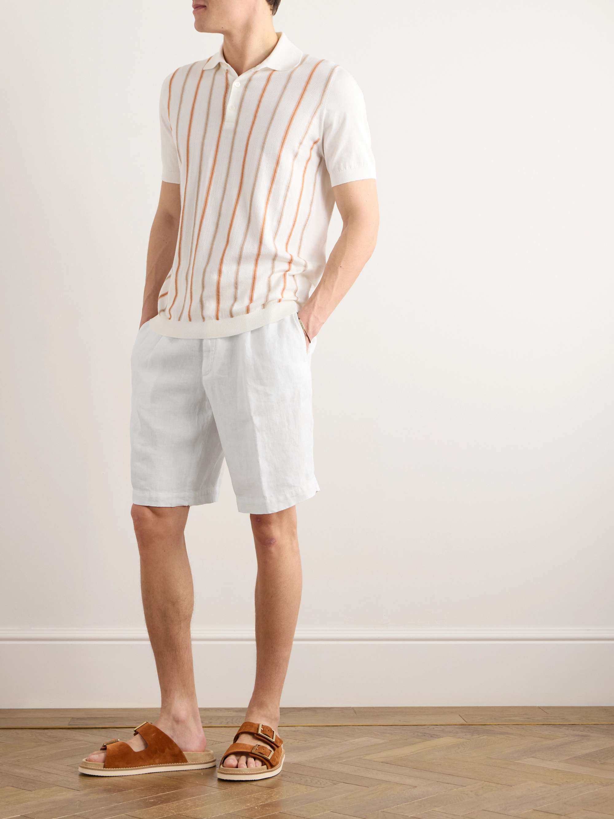 Straight-Leg Pleated Linen Bermuda Shorts
