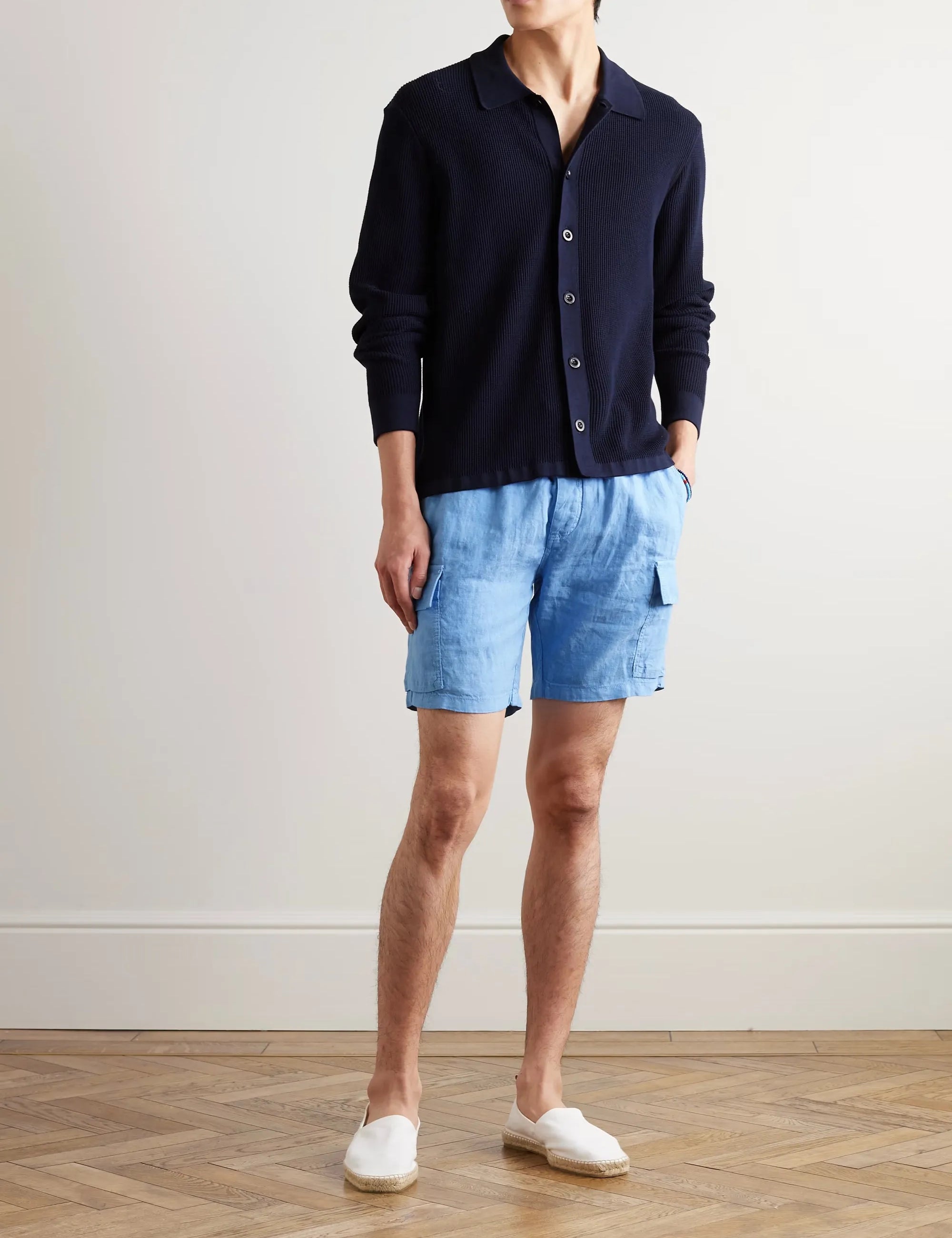 Straight-Leg Linen Drawstring Cargo Shorts