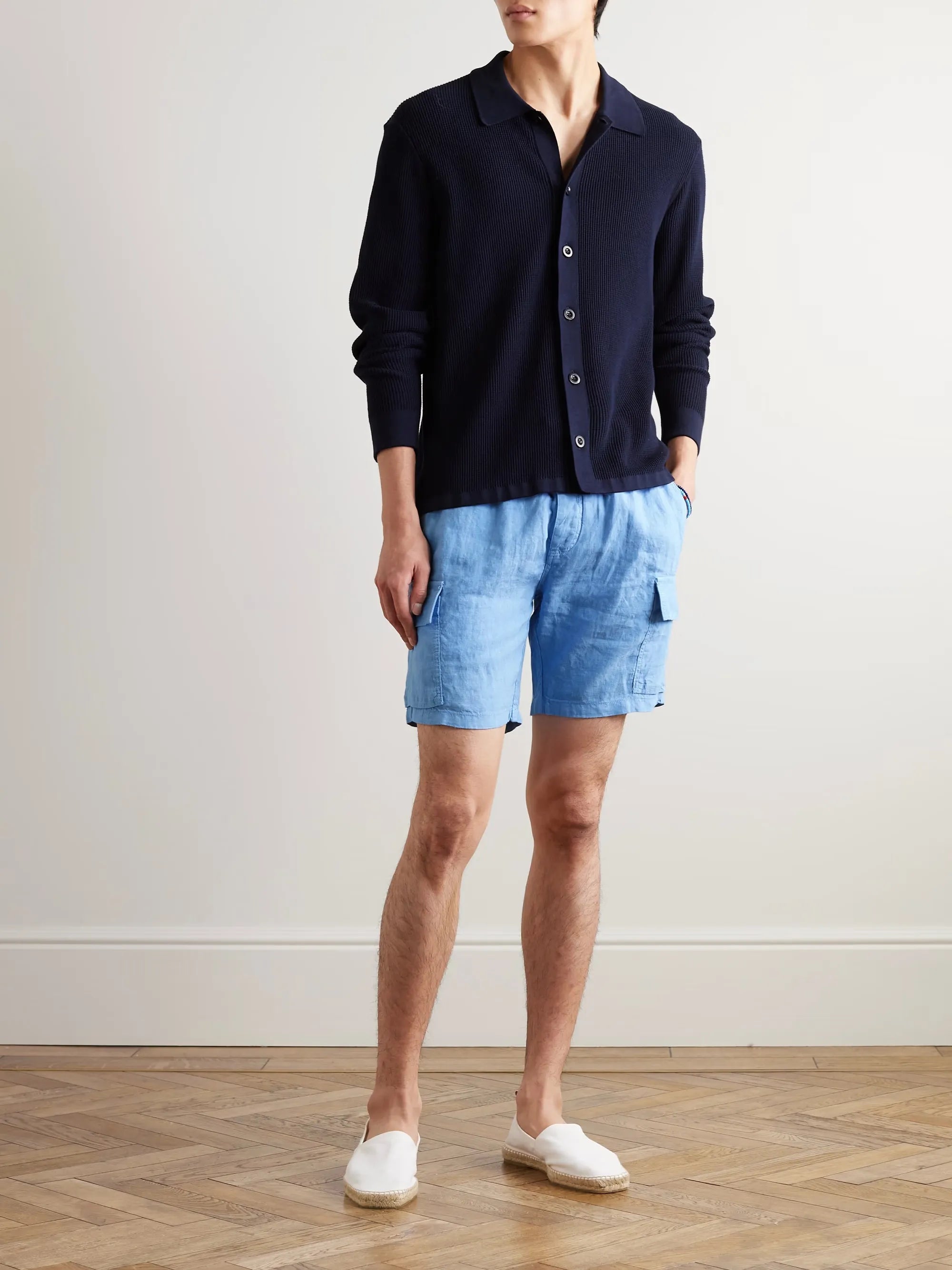 Straight-Leg Linen Drawstring Cargo Shorts